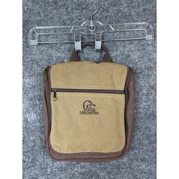 Duck Unlimited Men's Canvas Hanging Toiletry Bag Camel and Brown - Picture 1 of 12